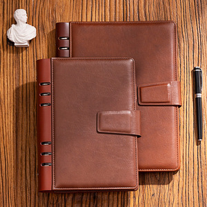 Retro A5 Genuine Leather Loose <b>Leaf</b> Business Notepad Office Buckle Design Gift Notebook Black 100 Sheets - Product Image 2