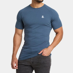 Camiseta Casual de Manga Corta para Hombre, Cuello Redondo, Color Azul Sólido, Tejido No Tejido, Corte Regular, Algodón/Fibra de Bambú, Secado Rápido, Transpirable, con Logotipo Frontal - Product Image 1