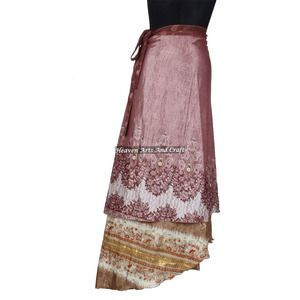 Fabricant authentique de saris en soie vintage, jupe longue enveloppante à 2 couches réversibles, saris magiques en soie longs - Product Image 4