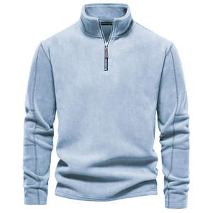 Sudadera de Forro Polar para Hombre, Azul Claro, con Cierre de Cremallera de un Cuarto, Corte Regular, Color Sólido, Informal, para Otoño, Cuello Alto, Transpirable, Tejida - Product Image 1