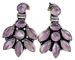 ARTS JEWELS Pendientes Colgantes de Plata Oxidada y Latón con Cuarzo en Bisel, Diseño de Flor, Estilo Étnico, Regalo para Mujer, Joyería Festiva - Product Image 2