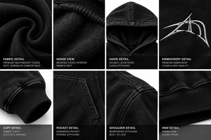 Sweat à capuche personnalisé pour homme, style vintage, noir délavé, coupe ample, logo frontal, streetwear décontracté - Product Image 5