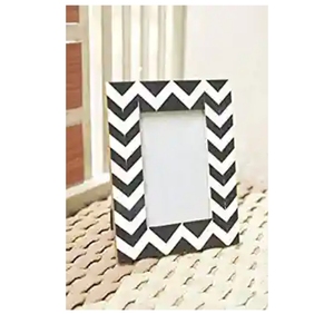 Handmade Inlay Wood <b>Black</b> White Chevron Pattern Rectangular Photo <b>Frame</b> Tabletop Display Horizontal Orientation - Product Image 1