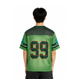 Camiseta de Fútbol Americano Verde para Hombre, Cuello en V, Manga Corta, Impresión Sublimada, Transpirable, Poliéster, Número de Equipo 99 - Product Image 4