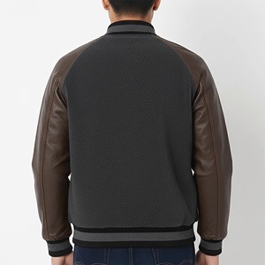 Veste de baseball longue en toile 100 % laine bicolore OEM avec manches en cuir pour homme – Streetwear confortable, respirant et imperméable - Product Image 6
