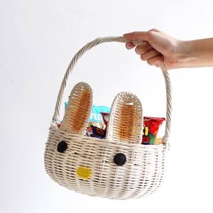 Cesta de fibra natural con forma de conejo, organizador de almacenamiento para huevos de Pascua, cestas de ratán, decoración festiva - Product Image 1