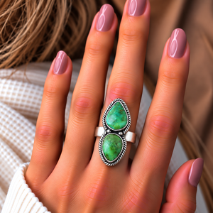 Anillo de Piedras Preciosas de Turquesa Dorada Sonora, Hecho a Mano, Estilo Bohemio Occidental, Joyería del Suroeste, Anillo Ajustable de Moda para Mujer - Product Image 5