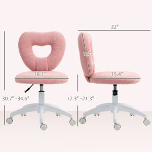 Sedia da Trucco Girevole con Ruote a Forma di Cuore Rosa per Ufficio - Sedia da Scrivania Senza Braccioli in Tessuto Teddy Fleece con Base in Nylon - Product Image 3
