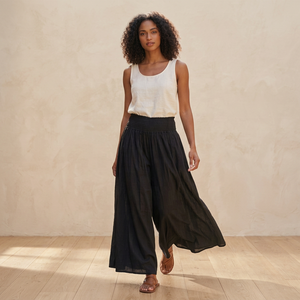 Pantalon Harem Noir Élastique Taille Haute pour Femme, Coupe Ample Jambe Large, Longueur Cheville, Style Bohème Uni, Coton Écologique d'Été - Product Image 3