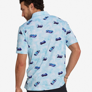 Polo pour homme bleu clair avec impression de lettres 3D, manches courtes, décontracté, respirant, haut de golf - Product Image 2