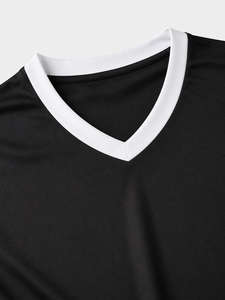 Camiseta de Fútbol de Manga Corta con Cuello en V Negra para Hombre, Absorbe la Humedad, Poliéster, Corte Regular, Color Sólido, Ropa para Todas las Temporadas - Product Image 3