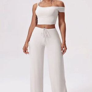 ชุดสูทเล่นกีฬาเข้ายิมสำหรับผู้หญิงเสื้อครอปแขนยาวกางเกงเอวลอยกางเกงเลกกิ้งสไตล์ลำลองสำหรับเล่นโยคะฤดูหนาว - Product Image 4