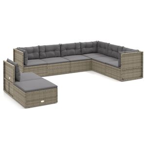 Set da salotto in Poly Rattan grigio 8 pezzi con cuscini Set da giardino - Product Image 2