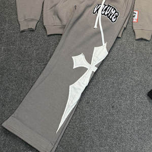 New Breathable Cotton/French Terry Flared Screen printed Applique Embroidery <b>Top</b> Notch Quality Street wear Tracksuit For Men - Product Image 5