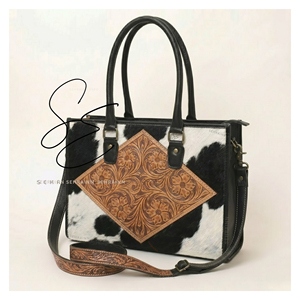 Bolso de cuero artesanal, bolso tote de cuero genuino con pelo, bolso con correa cruzada grabada, bolso de oficina de cuero auténtico - Product Image 3