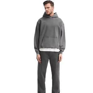 Sudadera con Capucha Extra Grande para Hombre, Color Gris Sólido, Algodón French Terry, Estilo Casual con Bolsillo Frontal, Sudadera Urbana para Hombre - Product Image 3
