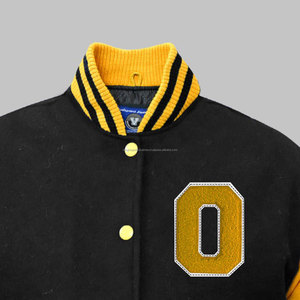 Veste universitaire en cuir de vachette véritable pour hommes avec col montant en laine mélangée Letterman College Jacket en traitement enduit de XXS-7XL - Product Image 3