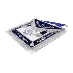 Delantal de francmasón azul Royal Blue Velvet con bordado plateado, corona y flecos, servicio OEM MAP-0086 - Product Image 2