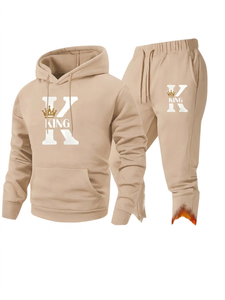 High Quality Custom Men's Street wear 100% Cotton Sweatsuit Tracksuit Cloth Embroidery Silk Screen Printed <b>Knitted</b> Fabric - Product Image 4
