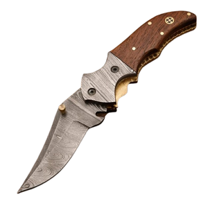 High Grade Folding Pocket Knife Hand Forged 7" Handmade Damascus Steel Pocket Knife Rose Wood Handle & Damascus Bolster - Product Image 2