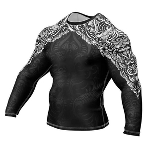 Men's Black Full Sleeve Rash Guard <b>White</b> Tribal Print Sublimation Quick Dry <b>Compression</b> <b>Shirt</b> For MMA BJJ Grappling Rash Guards - Product Image 5