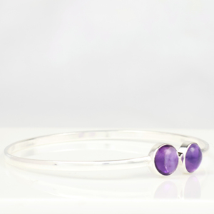 Wholesale 925 Sterling Silver Plated Natural <b>Amethyst</b> Round Gemstone Cuff Bangle Boho Minimalist Two Stone Fashion <b>Bracelet</b> - Product Image 5