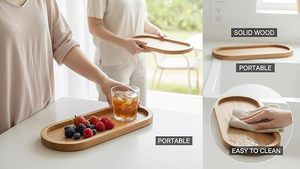 Plateau de service ovale en bois moderne, plateau décoratif multifonctionnel pour la cuisine, les mariages, la maison, l'hôtel et les cafés - Product Image 5