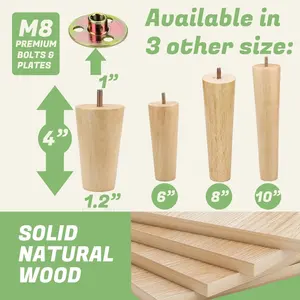 Pieds de canapé en bois massif de caoutchouc, style industriel, robustes, pour meubles, canapés, lits, armoires, export OEM, fabriqués au Vietnam - Product Image 3