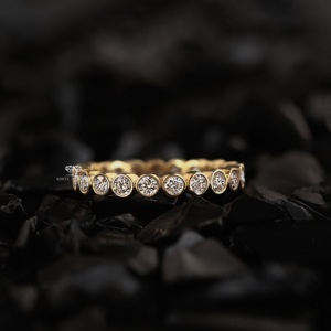 แหวนเพชรทรงกลมฝังแบบเต็มวง 14K ทองคำเหลือง แหวนแต่งงานแบบซ้อนได้ แหวนครบรอบ ผู้จัดจำหน่ายขายส่ง - Product Image 1