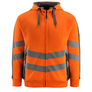 เสื้อฮู้ดซิปสีแดงสำหรับผู้ชาย แถบสะท้อนแสง เสื้อแจ็คเก็ตทำงานแบบมองเห็นได้ชัดเจน ผ้าฟลีซ มาตรฐาน ANSI Class 1 ไฟ LED กันน้ำ ปักโลโก้ได้ - Product Image 4