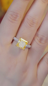 Bague en topaze jaune taille princesse en argent 925, sertie pavé, bague de fiançailles de luxe pour femme - Product Image 3