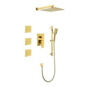 Système de douche avec barre coulissante, pommeau de douche, douchette à main, jets de douche, bras de douche, tuyau, robinet, garniture, poignées à levier - Ensemble de quincaillerie de salle de bain - Product Image 1