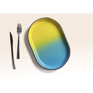 Juego de bandejas de servir modernas con degradado ombre, plato ovalado de metal decorativo para comida, para restaurante, hotel, bandejas de esmalte coloridas de lujo - Product Image 5