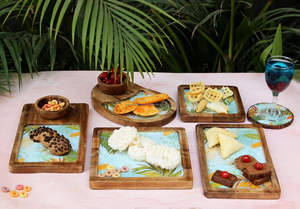 Venta al por mayor de platos redondos de madera con patrón floral elegante impreso mejor precio bandeja de servicio para encimera y Catering por FWE - Product Image 4