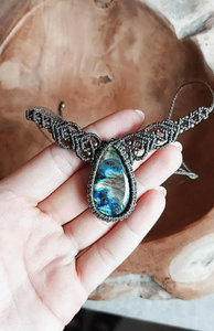 Collier en macramé noir fait main, pendentif en pierre de labradorite bleue naturelle, style bohème tribal, cordon réglable, bijoux de mode pour femmes - Product Image 4