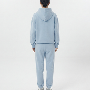 OEM Custom Thick Light Blue Oversized Cotton Street Wear <b>Women</b> Cotton Fleece Hoodie and Baggy <b>Sweatpants</b> 2 Piece Tracksuit Set - Product Image 5