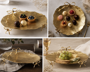 Luxury <b>Decorative</b> Metal Dessert Serving Tray with Bow Handles Modern Cake Pastry Display Platter for Tabletop Decor - Product Image 5