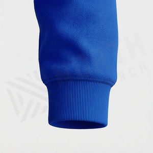 Men's Blue Hooded <b>Tracksuit</b> Full Sleeve Solid Color Casual Sportswear With Front Logo Print Breathable Polyester Material - Product Image 6