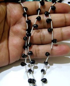 Natural Black Spinel Gemstone Bead Briolette Faceted Tear <b>Drop</b> Shape 10inches - Product Image 2
