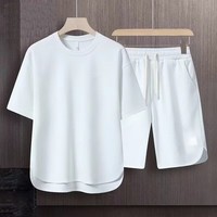 Ensemble décontracté d'été pour homme, style japonais, respirant, en tissu gaufré 70 % polyester et coton, grandes tailles, personnalisable en usine (OEM)