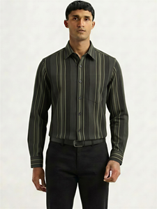 Camisa Casual de Verano para Hombre Enovate, de Doble Botonadura, Manga Larga, a Rayas, Transpirable, de Algodón Tejido - Product Image 2