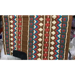 Western Saddle Pad <b>Brown</b> Turquoise Coral White Navajo Pattern Handwoven <b>Wool</b> Contoured Horse Riding Blanket Tack Gear - Product Image 1
