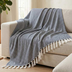 Modern Casual Woven Sofa Throw Dusty <b>Pink</b> Textured Cotton Blanket Fringed Armchair Drape For <b>Home</b> <b>Decor</b> - Product Image 2