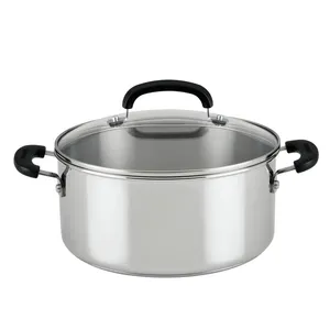 Casserole ronde en acier inoxydable avec couvercle en verre et poignées résistantes à la chaleur pour cuisson à induction - Product Image 3