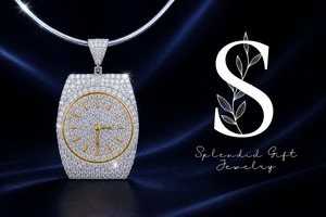 Colgante con forma de reloj Iced Out, cuadrado, con microincrustaciones de circonita, plata 925, chapado en oro de 18K, joyería de lujo estilo Hip Hop, unisex - Product Image 3