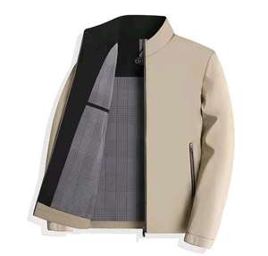Veste Homme Premium à Col Montant Entièrement Zippée, Vêtement d'Extérieur Décontracté avec Doublure à Carreaux Beige Bleu Marine, Coupe-Vent Léger, Style Streetwear DDP - Product Image 5
