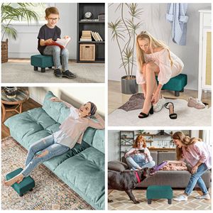 Pouf in Tessuto di Lino Verde con Gambe in Plastica per Casa, Ufficio o Camera da Letto - Product Image 6