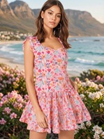 Robe mini éco-responsable en coton tissé 100% à motif floral, coupe ajustée et évasée pour femme, à porter au quotidien, taille élastique, robe décontractée