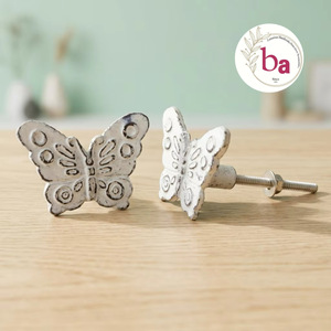 Ba Butterfly Cast Iron Furniture Knobs Rustic <b>White</b> <b>Drawer</b> Handle for Home Office Outdoor Hotel Eco-Friendly Durable Design - Product Image 1