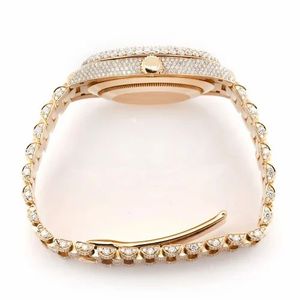 Montre de luxe en moissanite sertie de diamants, or jaune, automatique, mécanique, avec diamants baguette intégrés - Product Image 3